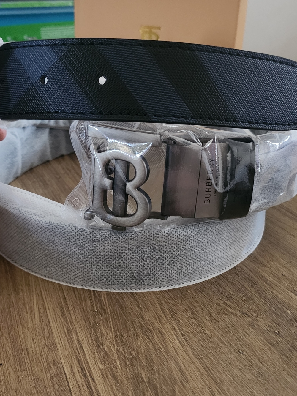 Burberry Black Men's Leather Belt with TB Buckle